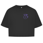 Sip Happens Crop Tee in Espresso Black – Vorderseite mit Katzen-Kaffeetassen-Print