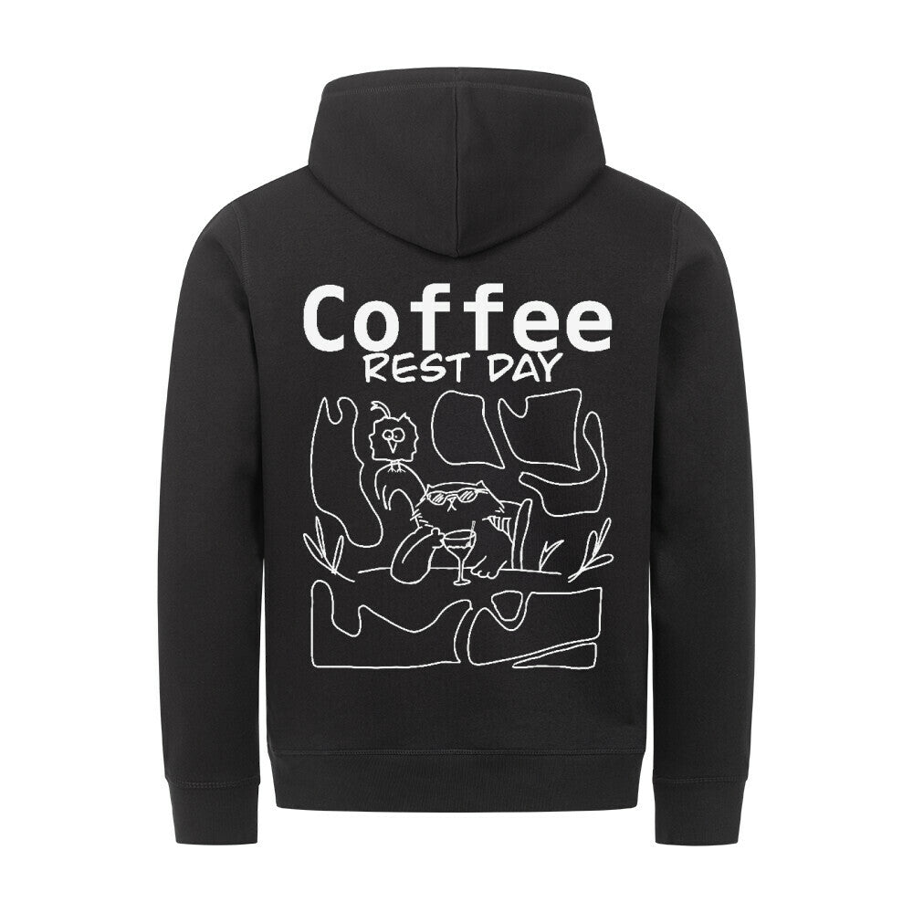 Cozy Coffee Hoodie schwarz Rückansicht – Katzen Hoodie Bio-Baumwolle