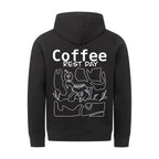 Cozy Coffee Hoodie schwarz Rückansicht – Katzen Hoodie Bio-Baumwolle