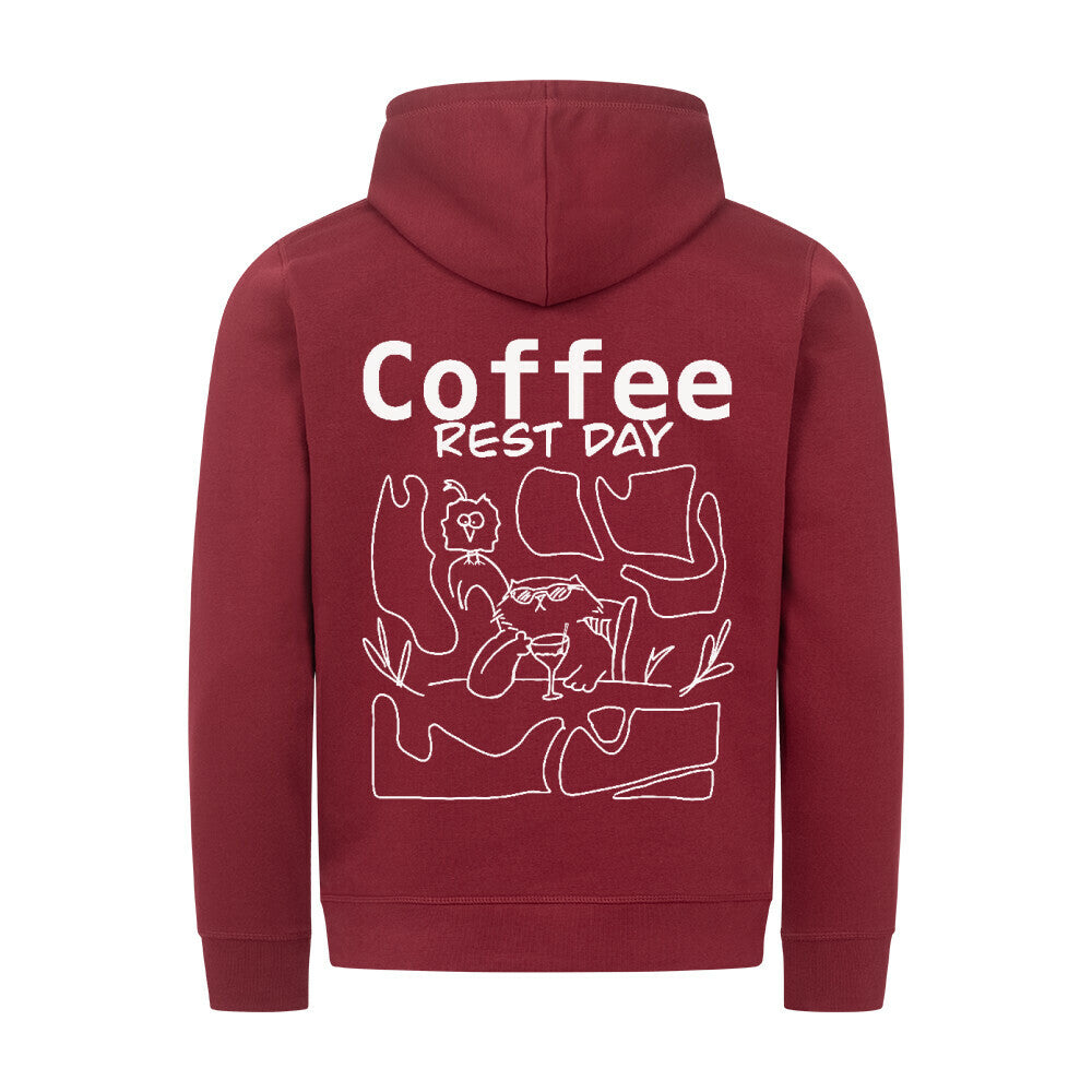 Cozy Coffee Hoodie burgunder Rückansicht – Coffee Rest Day Katzen Print