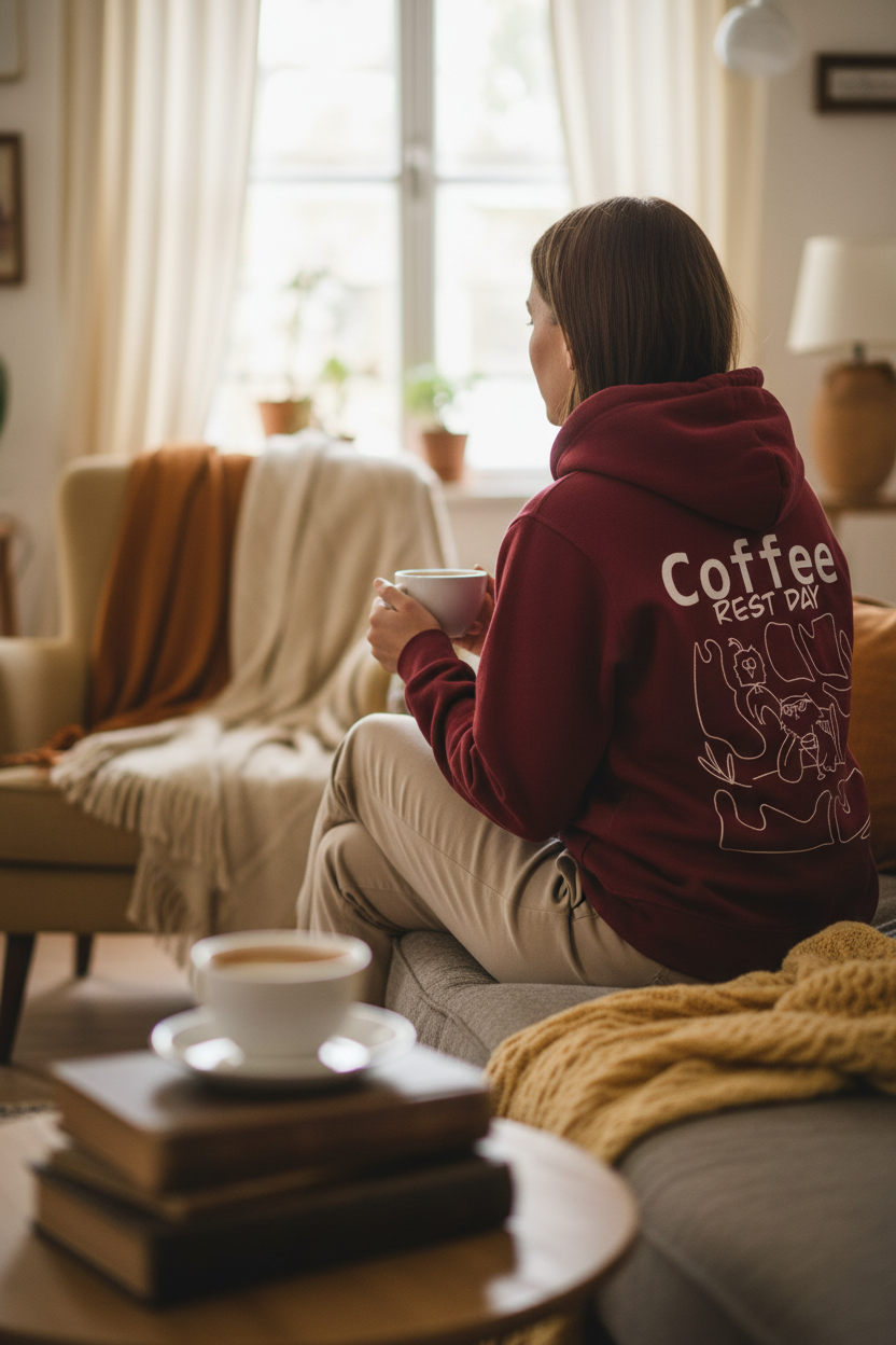 Cozy Coffee Hoodie Lifestyle – Katzen Hoodie The Little Doodle