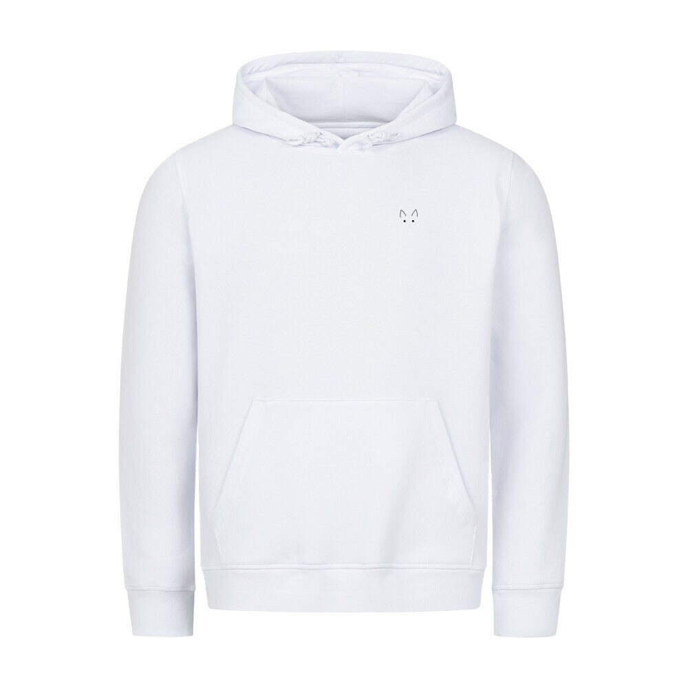 Cozy Coffee Hoodie weiß Vorderansicht – Handgezeichnetes Katzenmotiv