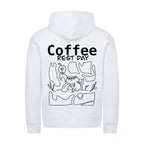 Cozy Coffee Hoodie weiß Rückansicht – Coffee Rest Day Print