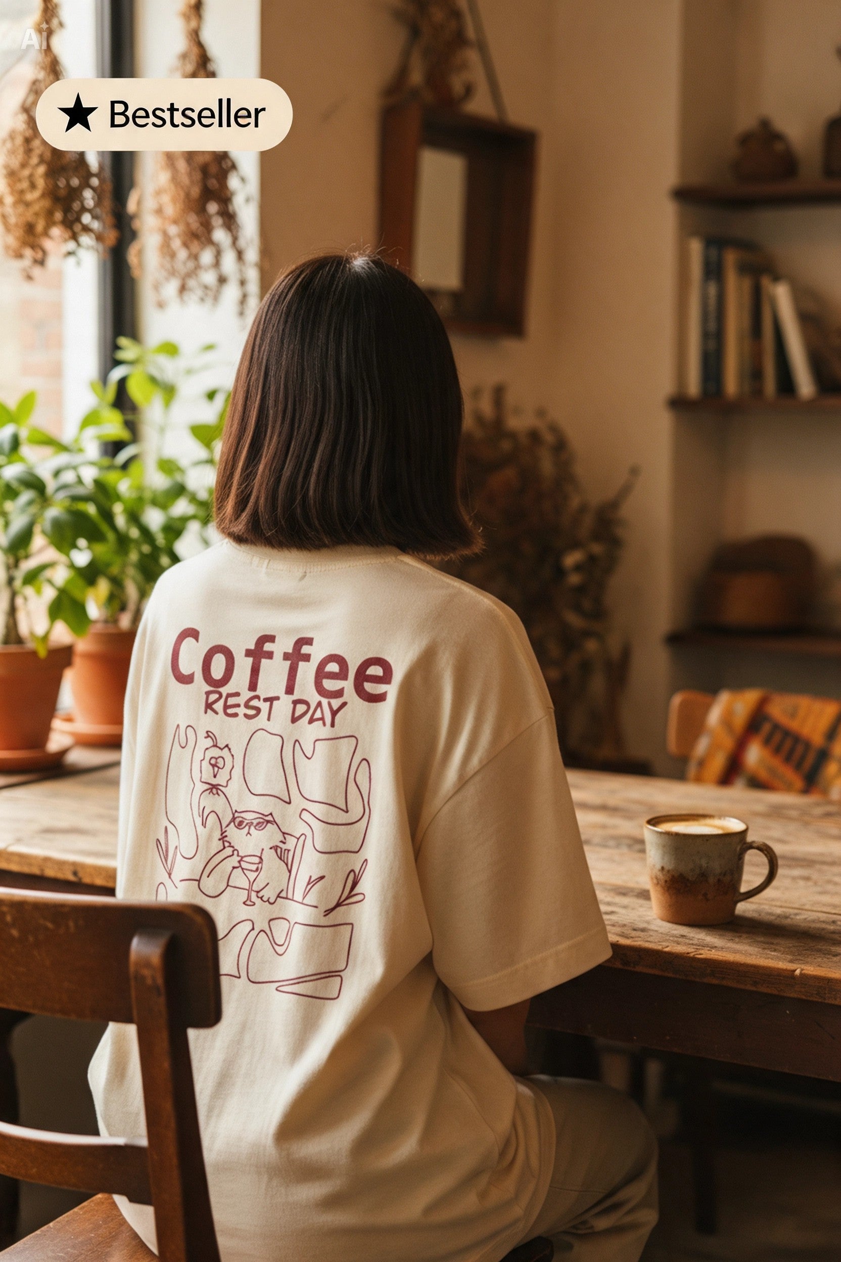 Slow Morning Shirt beige Lifestyle – Oversize Katzen T-Shirt