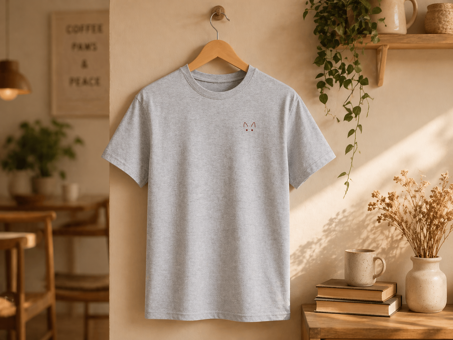 Coffee Break Shirt Detail – Katzen Front-Print Bio-Baumwolle