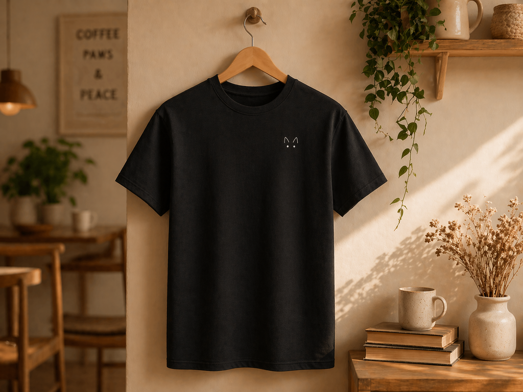 Coffee Break Shirt schwarz Vorderansicht kleiner Print – The Little Doodle