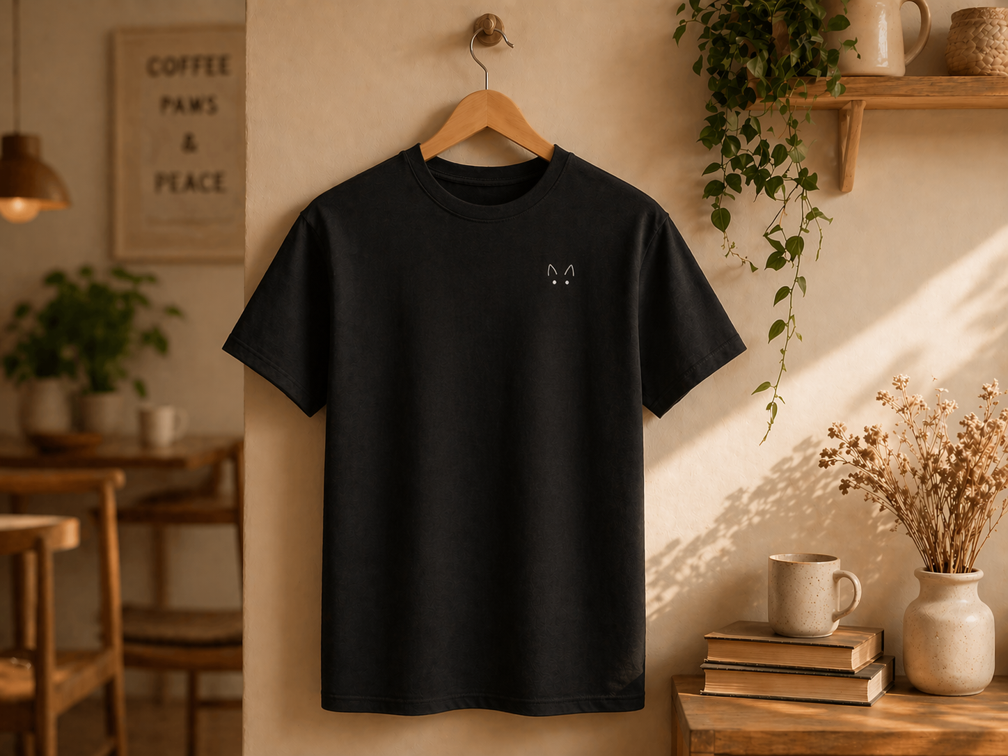 Coffee Break Shirt schwarz Vorderansicht kleiner Print – The Little Doodle