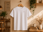 Coffee Break Shirt weiß Detail – Bio-Baumwolle Katzenmotiv