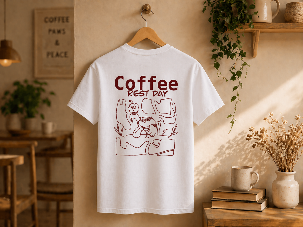 Coffee Break Shirt weiß Lifestyle – Katzen Shirt The Little Doodle