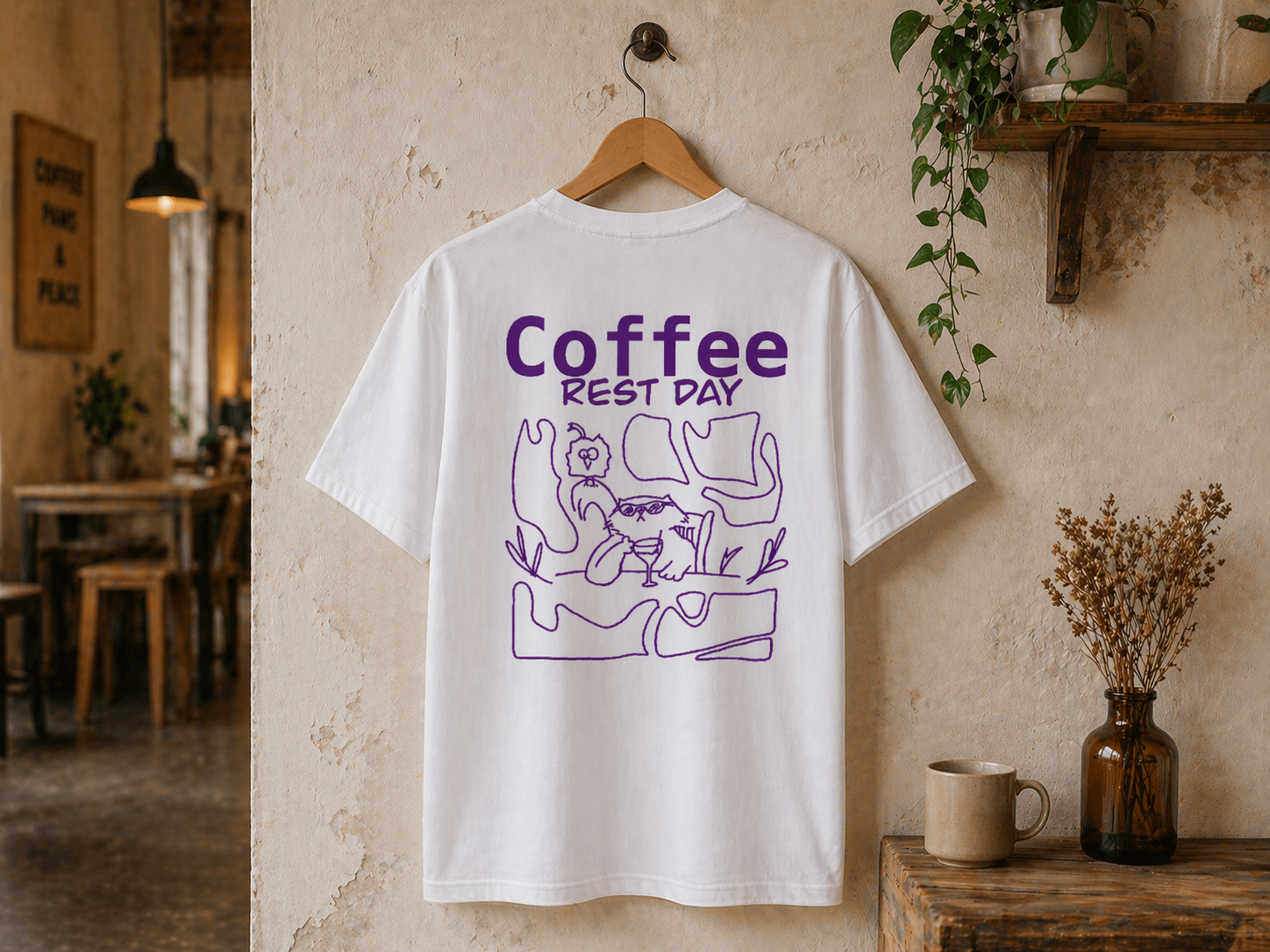 Slow Morning Shirt Rückansicht – Handgezeichnetes Katzenmotiv