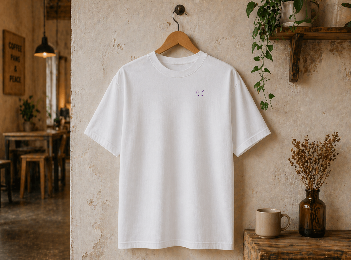 Slow Morning Shirt Vorderansicht – Handgezeichnetes Katzenmotiv