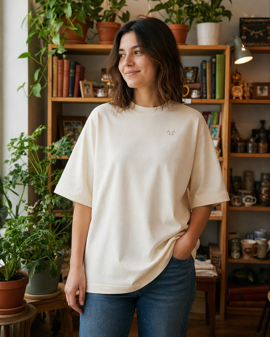 Slow Morning Shirt Frontansicht – Handgezeichnetes Katzenmotiv The Little Doodle