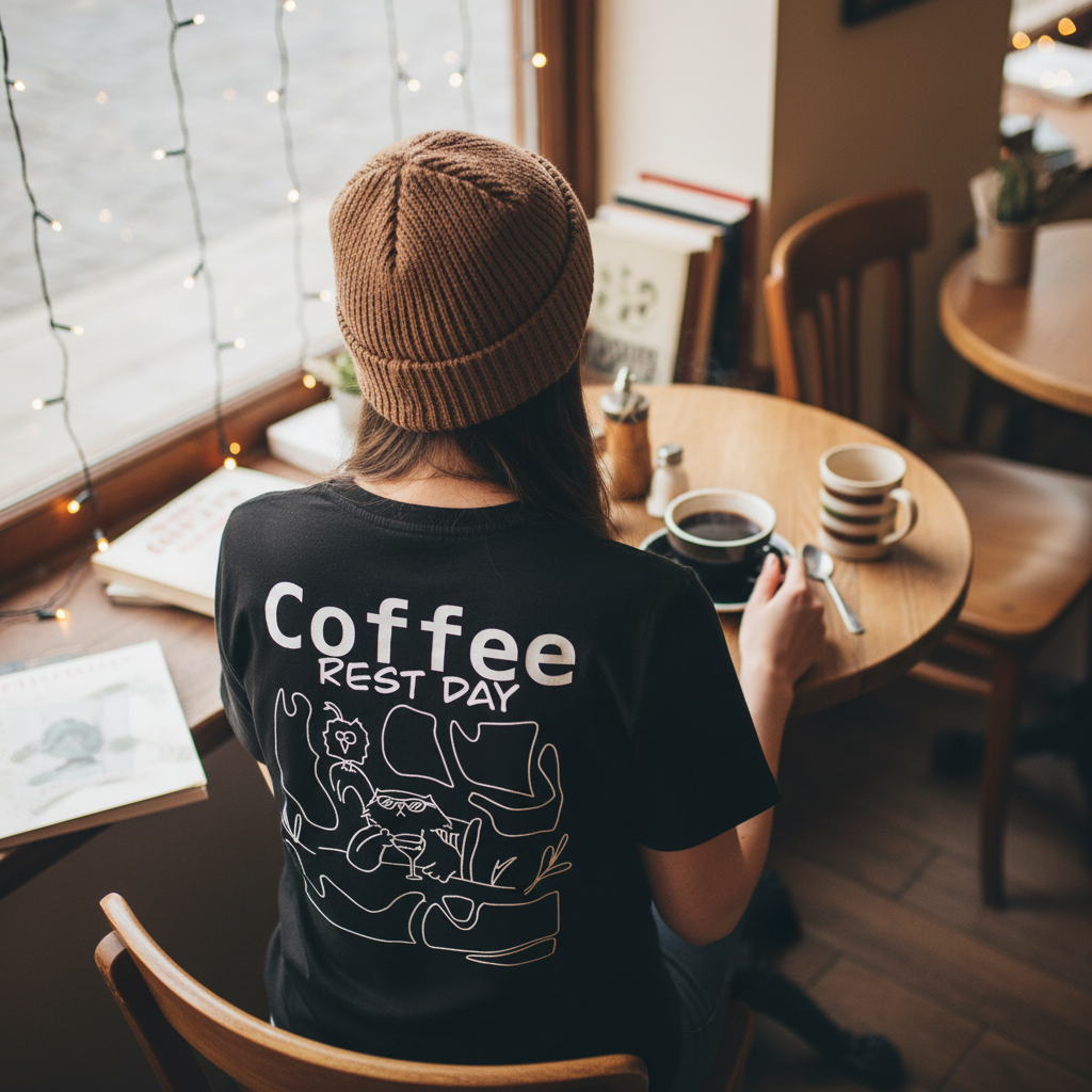 Schwarzes Shirt Rückansicht von oben